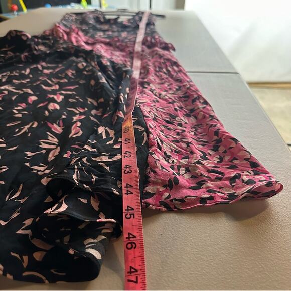 Saloni silk Aggie midi dress patterned with ruffles in navy blue and pink size 2 - Picture 6 of 8